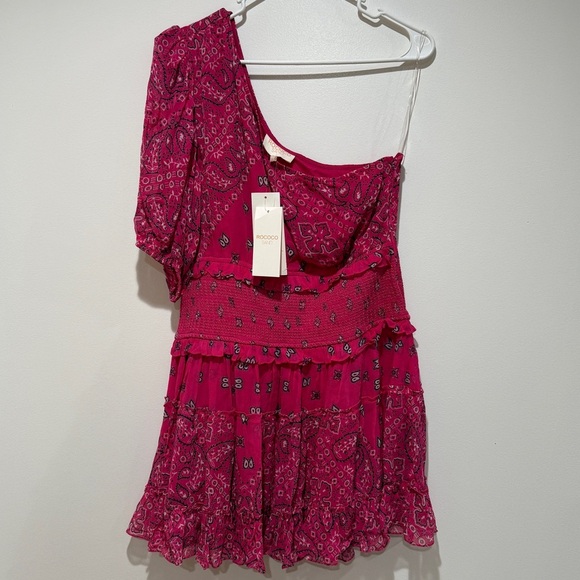 New Rococo Sand Romani One Shoulder Bandana Print Dress Sz XL Pink Cocktail - Picture 2 of 12